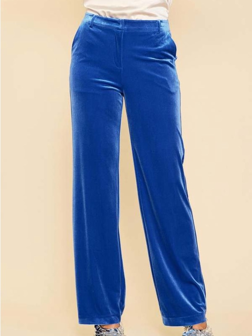 Skies Are Blue Stretch Velvet Wide Leg Trousers Royal Blue Medium